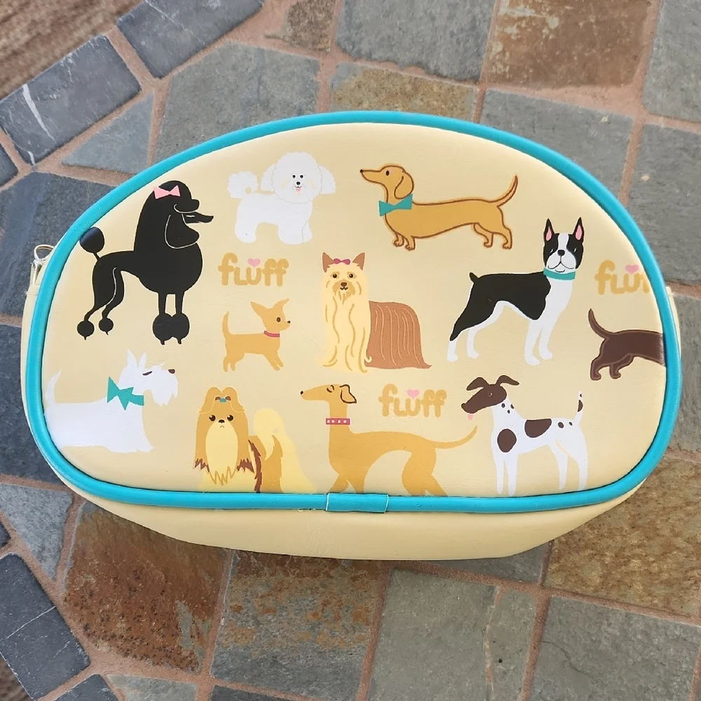 ✨️Fluff Yellow Neoprene Dog Print Travel Pouch with Turquoise Trim
